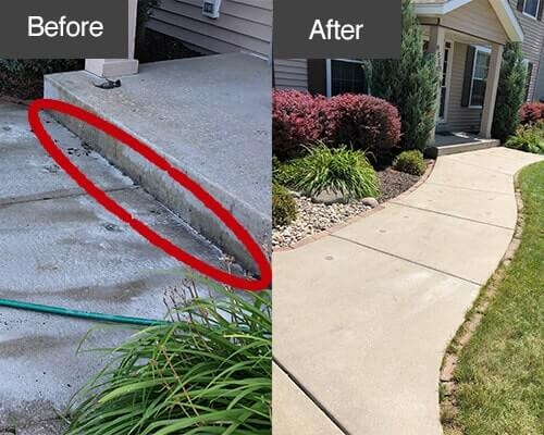 Mudjacking of a front walk in Brookfield, Wisconsin.