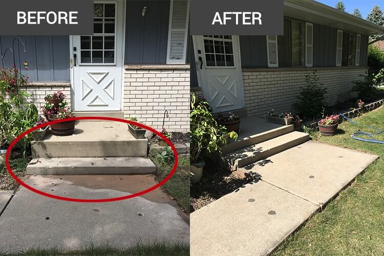 Mudjacking of a front sidewalk in Fredonia, Wisconsin