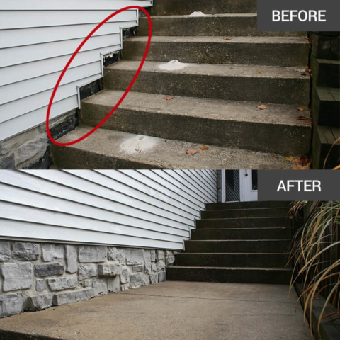 Mudjacking of steps in West Bend, Wisconsin