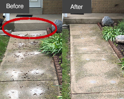 Mudjacking of a front walk in Mequon, WI.